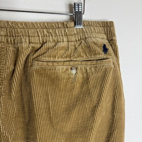 Polo Ralph Lauren Corduroy Pants Mens 2XL Tan Elastic Waist Drawstring Tapered - Picture 8 of 11